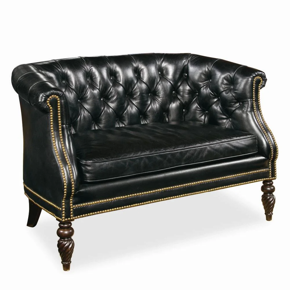 Century Leather Upholstery PLR3004NOIR Button Tufted Leather Loveseat